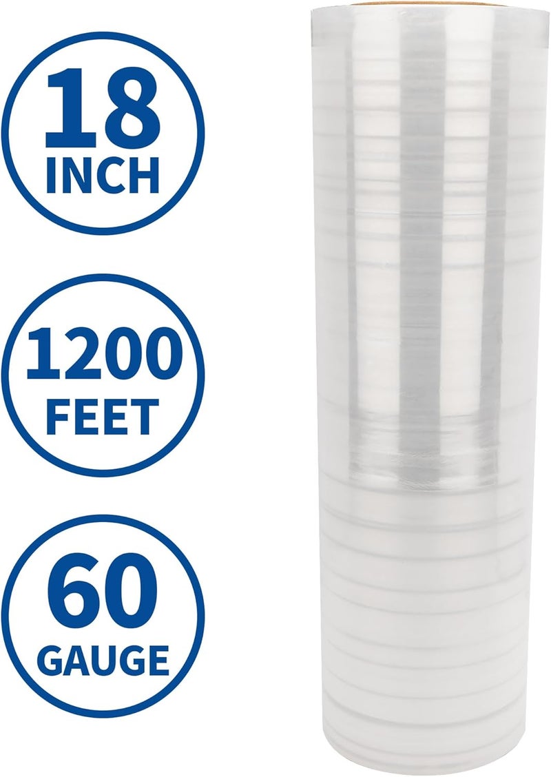 NEXCOVER 18 Inch Stretch Wrap - 1200 Feet | 60 Gauge, 8 Roll Clear Plastic Self-adhering Stretch Wrap Film for Pallet Wrap, Thick and Durable Packing Moving Supplies Heavy Duty Shrink Film. - Image 2